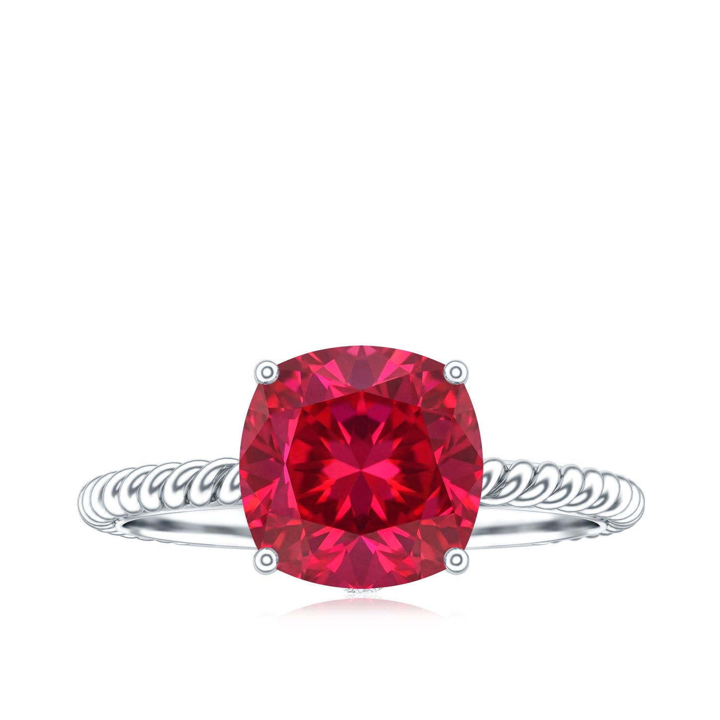 Certified 2 Carat Lab Grown Ruby Cushion Cut Engagement Ring with Surprise Diamond