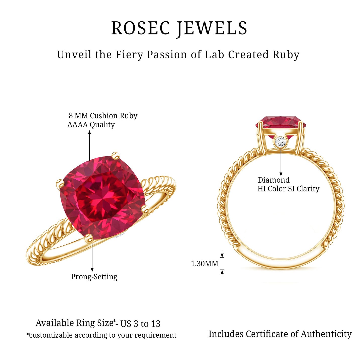 Certified 2 Carat Lab Grown Ruby Cushion Cut Engagement Ring with Surprise Diamond