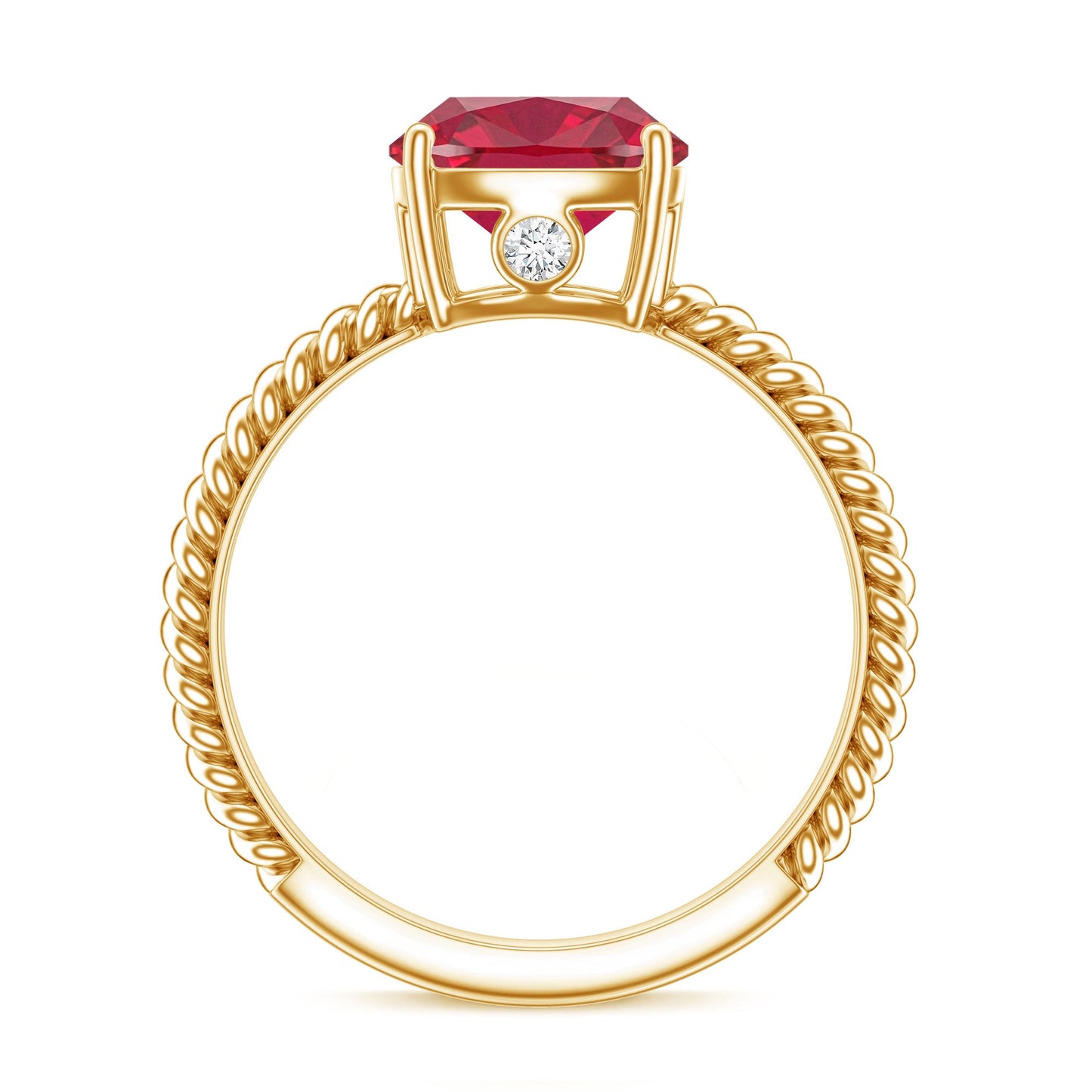 Certified 2 Carat Lab Grown Ruby Cushion Cut Engagement Ring with Surprise Diamond