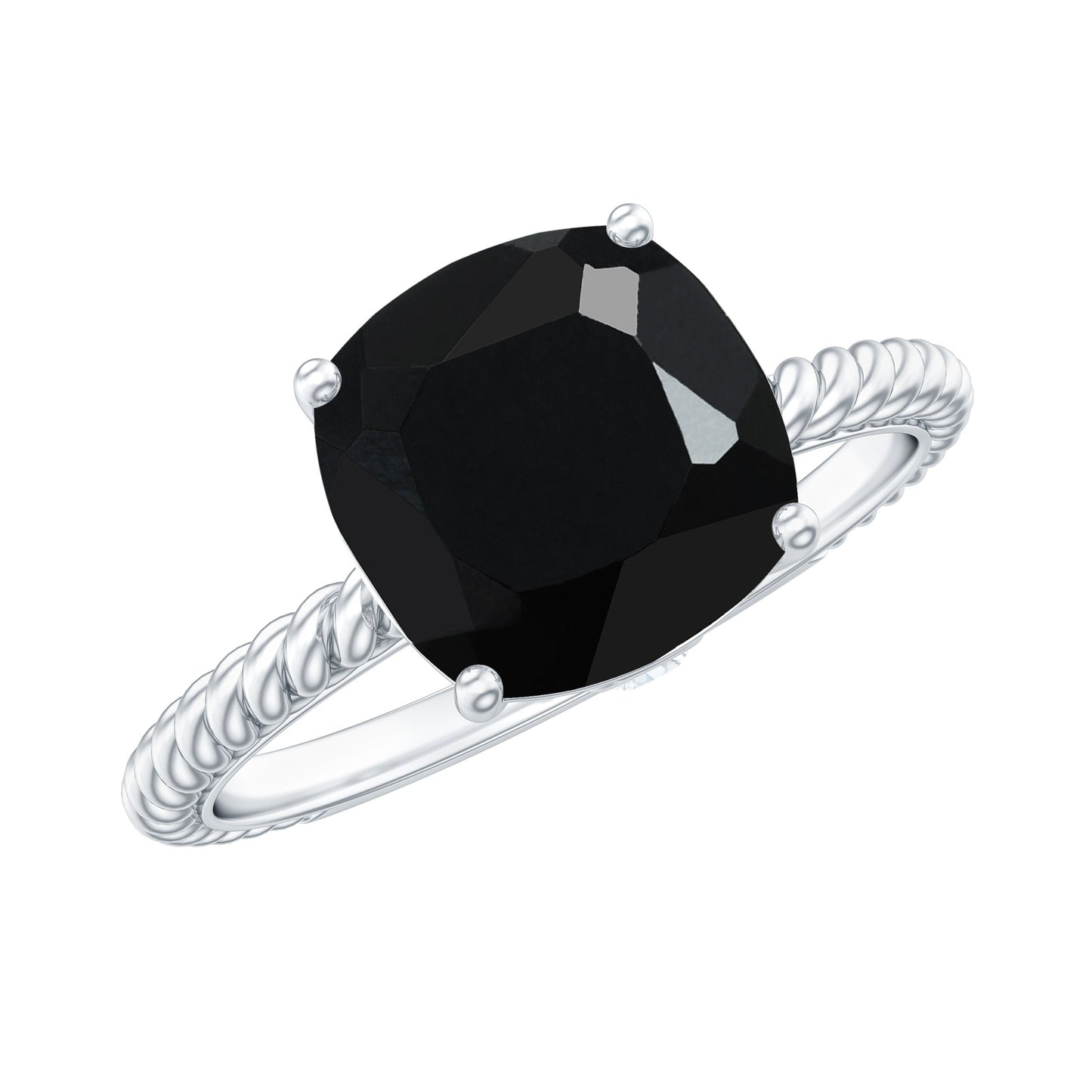 2.8 Carat Cushion Cut Lab Grown Black Diamond Engagement Ring with Surprise White Diamond