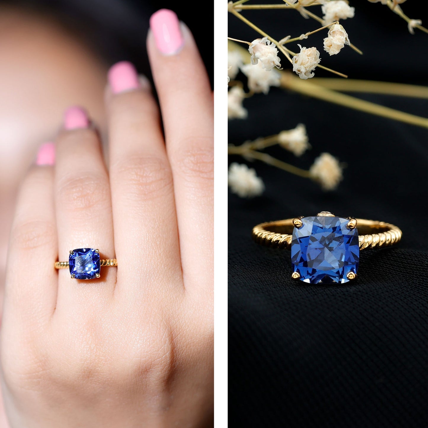2.7 Carat Cushion Cut Lab Created Blue Sapphire Solitaire Engagement Ring