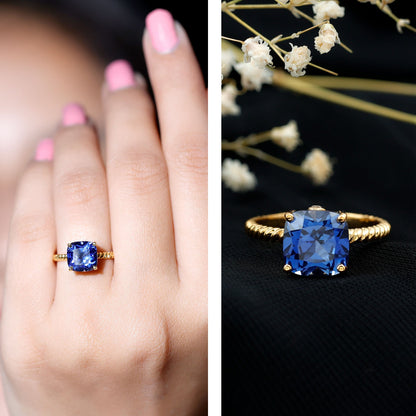 2.7 Carat Cushion Cut Lab Created Blue Sapphire Solitaire Engagement Ring