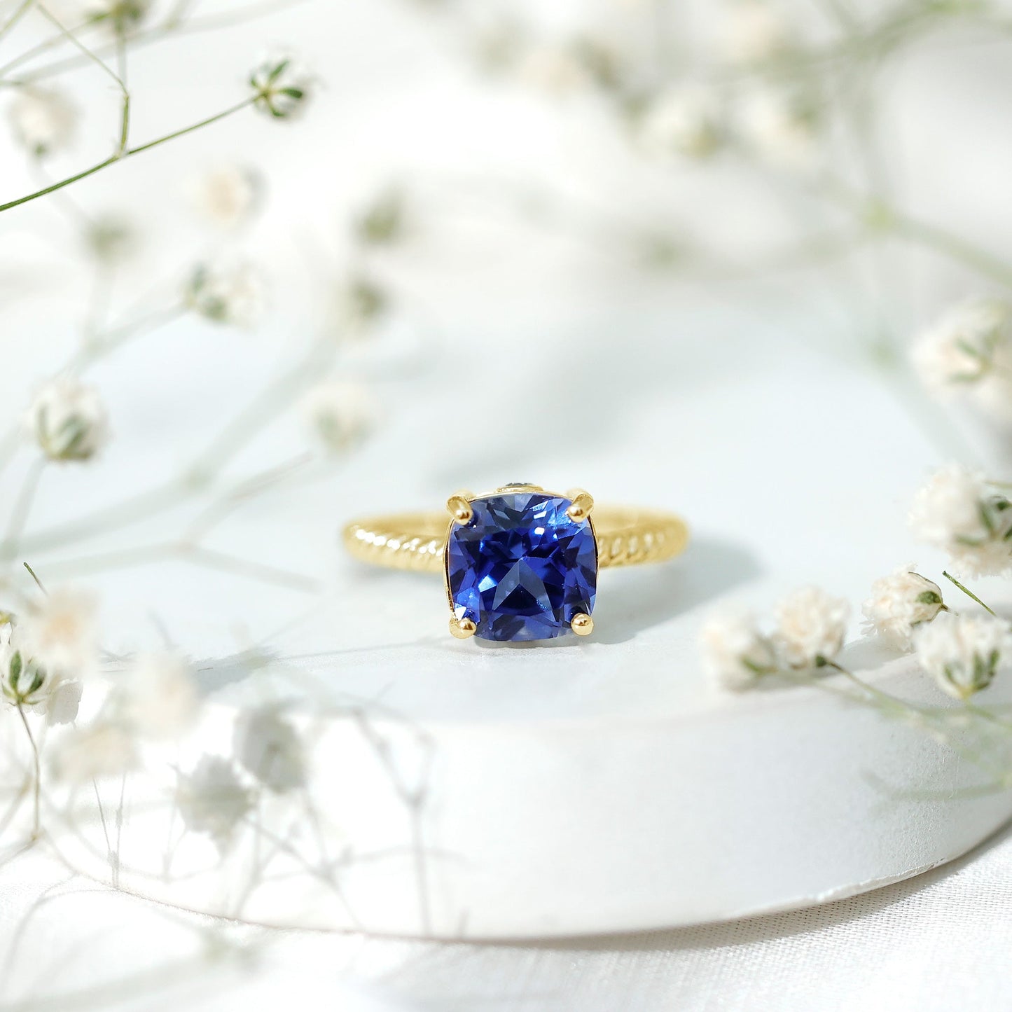 2.7 Carat Cushion Cut Lab Created Blue Sapphire Solitaire Engagement Ring