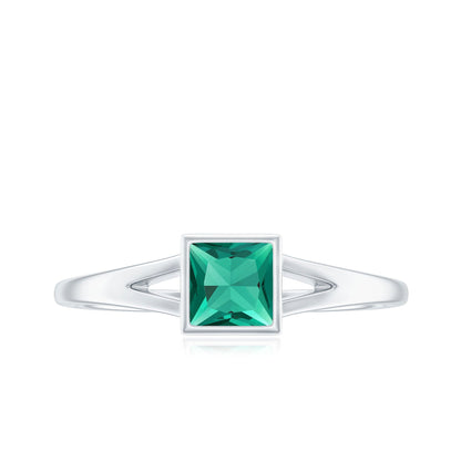 0.5 Carat Princess Cut Lab Grown Emerald Solitaire Ring with Split Shank