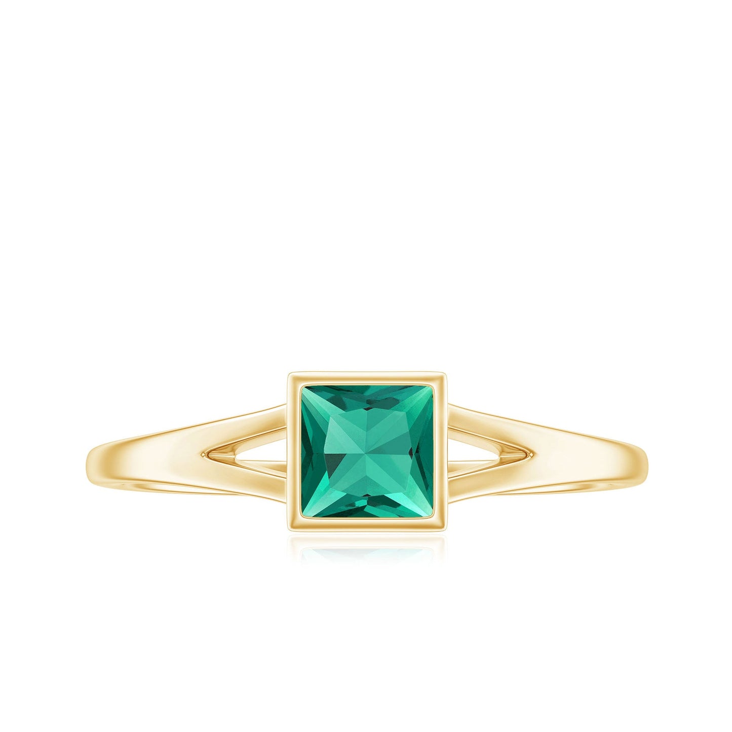 0.5 Carat Princess Cut Lab Grown Emerald Solitaire Ring with Split Shank