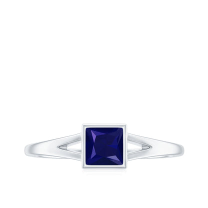 Princess Cut 0.4 Carat Blue Sapphire Solitaire Promise Ring in Split Shank