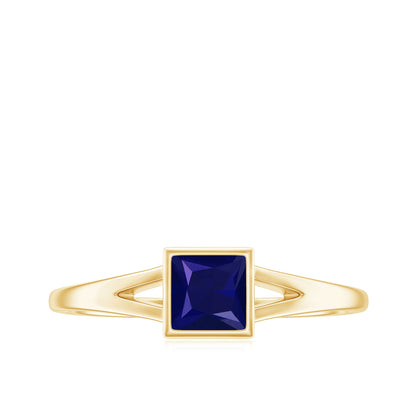 Princess Cut 0.4 Carat Blue Sapphire Solitaire Promise Ring in Split Shank