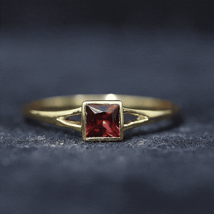 Genuine Garnet Princess Cut Engagement Ring with Split Shank