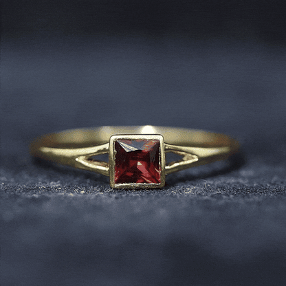 Genuine Garnet Princess Cut Engagement Ring with Split Shank