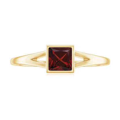 Genuine Garnet Princess Cut Engagement Ring with Split Shank