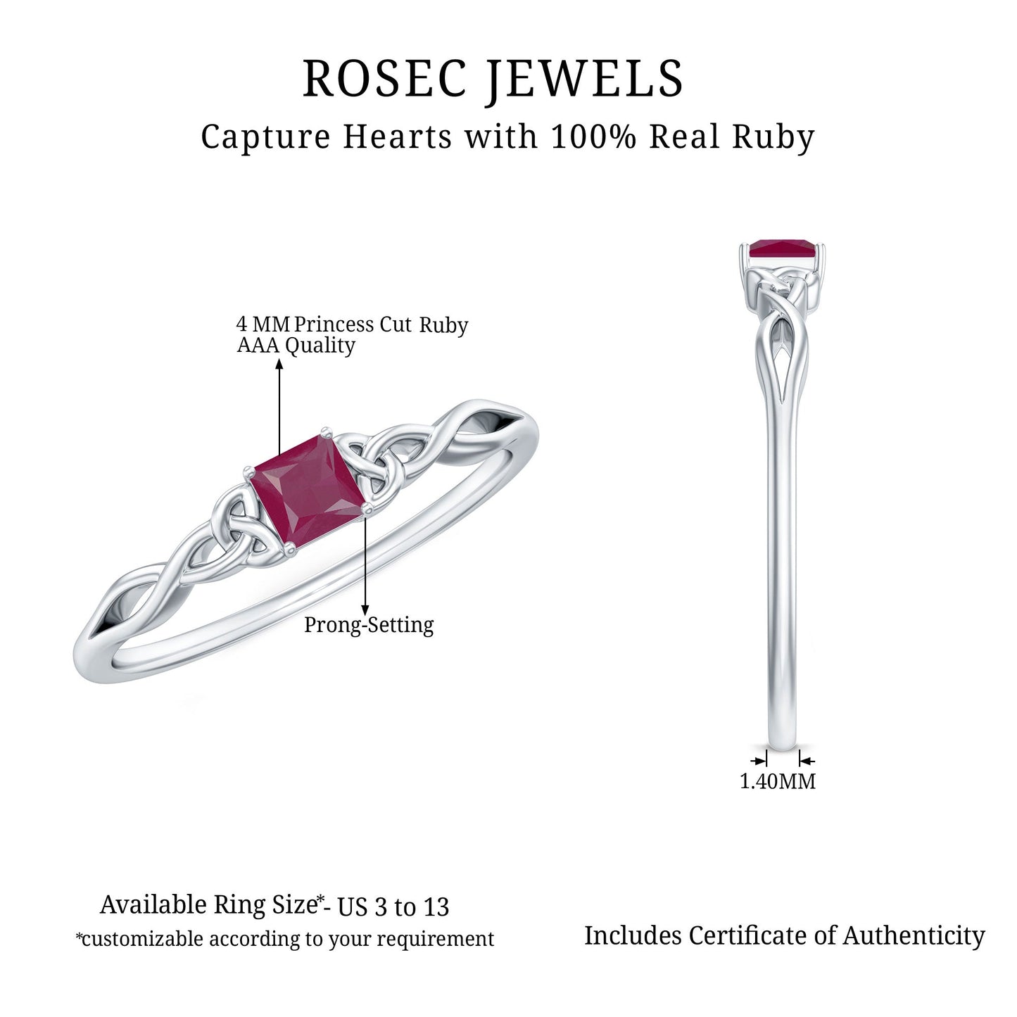 Natural Princess Cut Ruby Irish Promise Ping