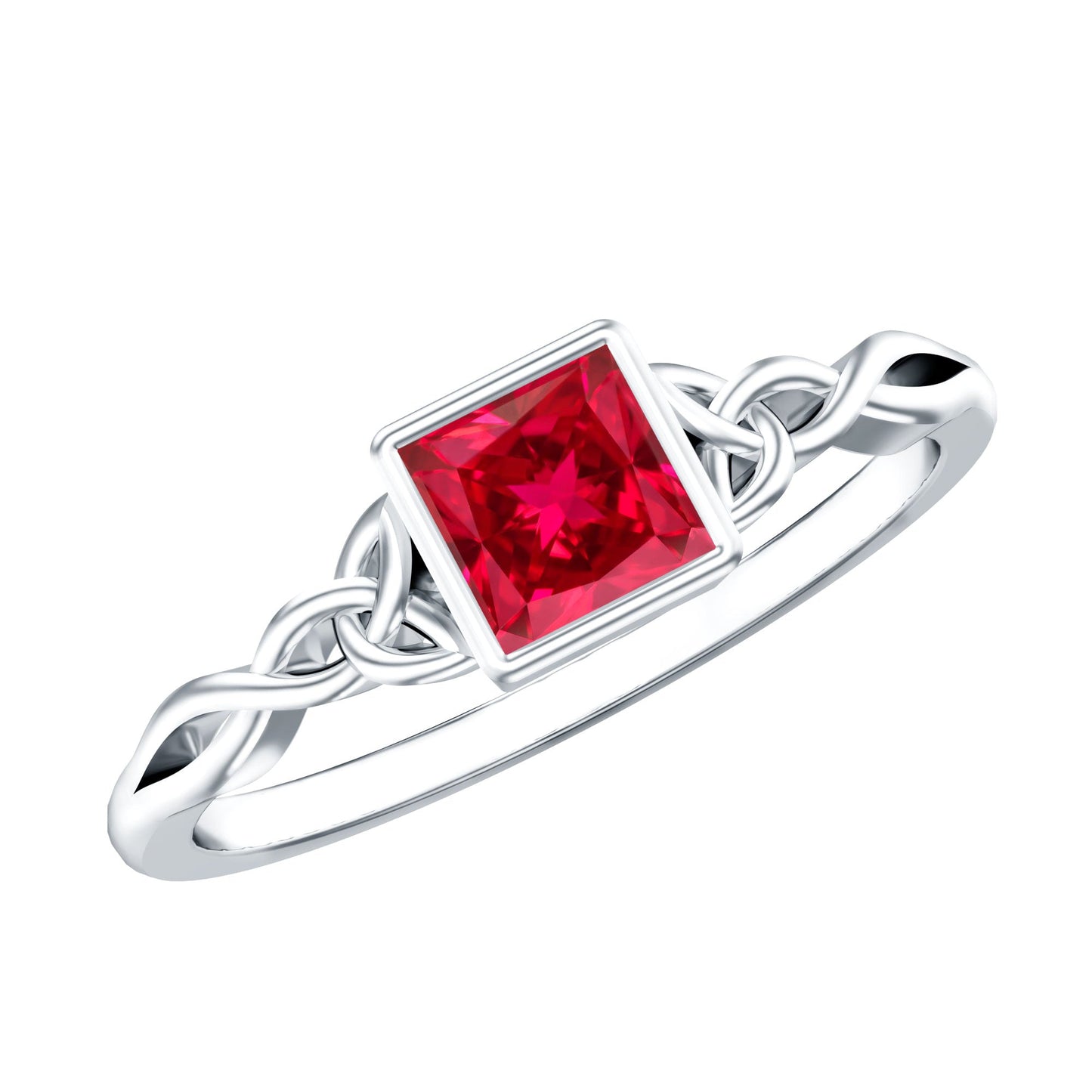 Certified 1.5 Carat Lab Grown Ruby Princess Cut Promise Ring with Celtic Knot