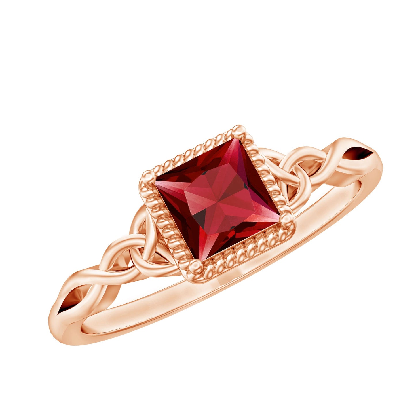 Natural 0.8 Carat Princess Cut Ruby Promise Ring with Celtic Knot