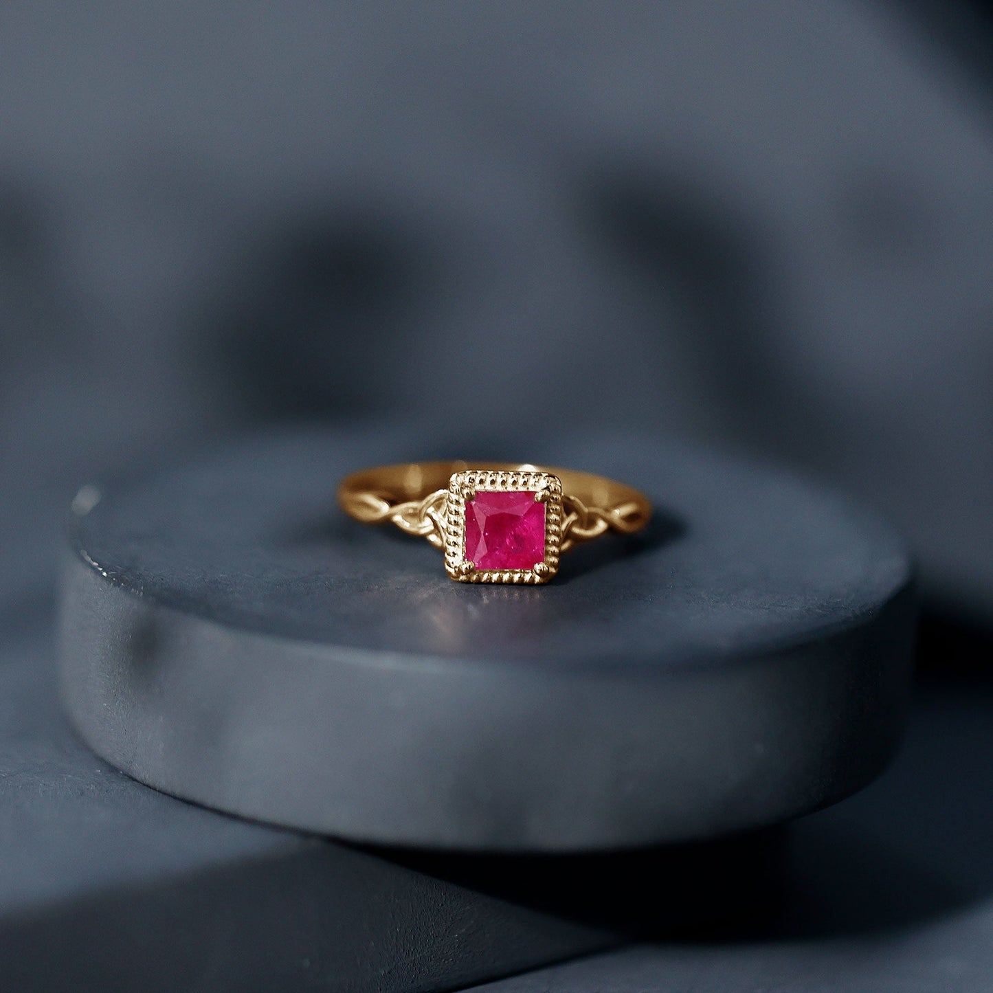 Natural 0.8 Carat Princess Cut Ruby Promise Ring with Celtic Knot