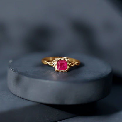 Natural 0.8 Carat Princess Cut Ruby Promise Ring with Celtic Knot