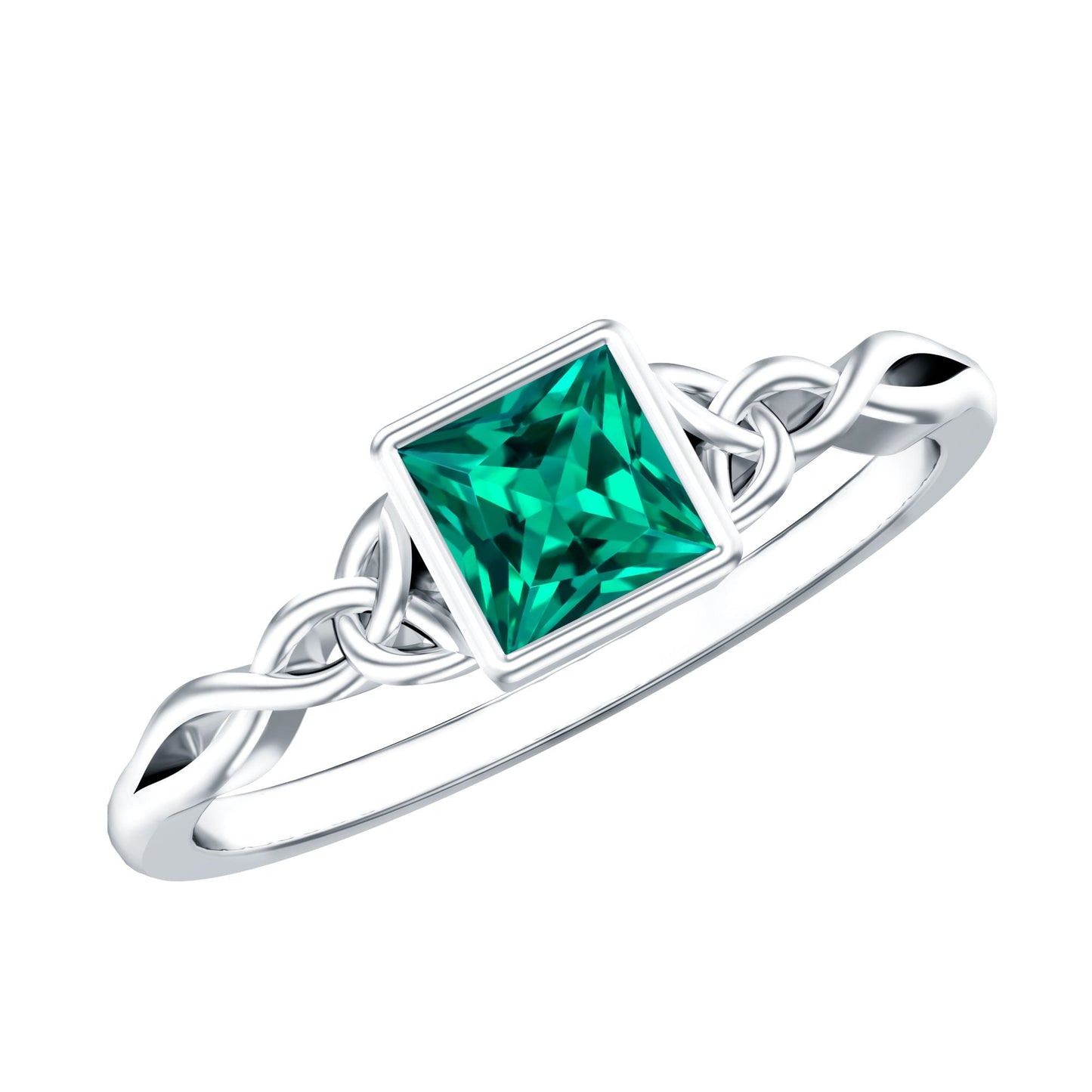 Certified Princess Cut Lab Grown Emerald Celtic Promise Ring