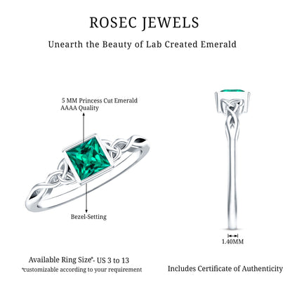 Certified Princess Cut Lab Grown Emerald Celtic Promise Ring