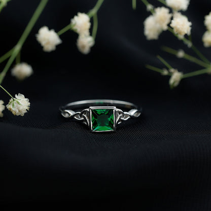 Certified Princess Cut Lab Grown Emerald Celtic Promise Ring