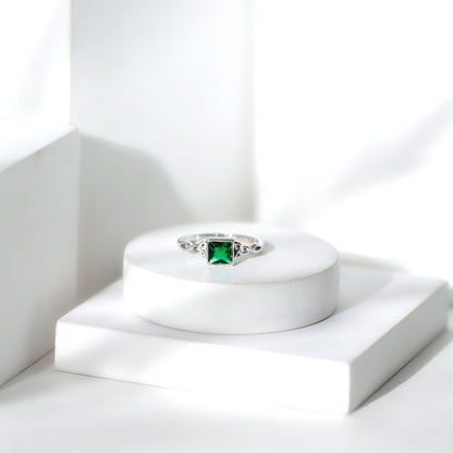 Certified Princess Cut Lab Grown Emerald Celtic Promise Ring