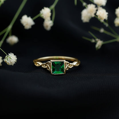 Certified Princess Cut Lab Grown Emerald Celtic Promise Ring