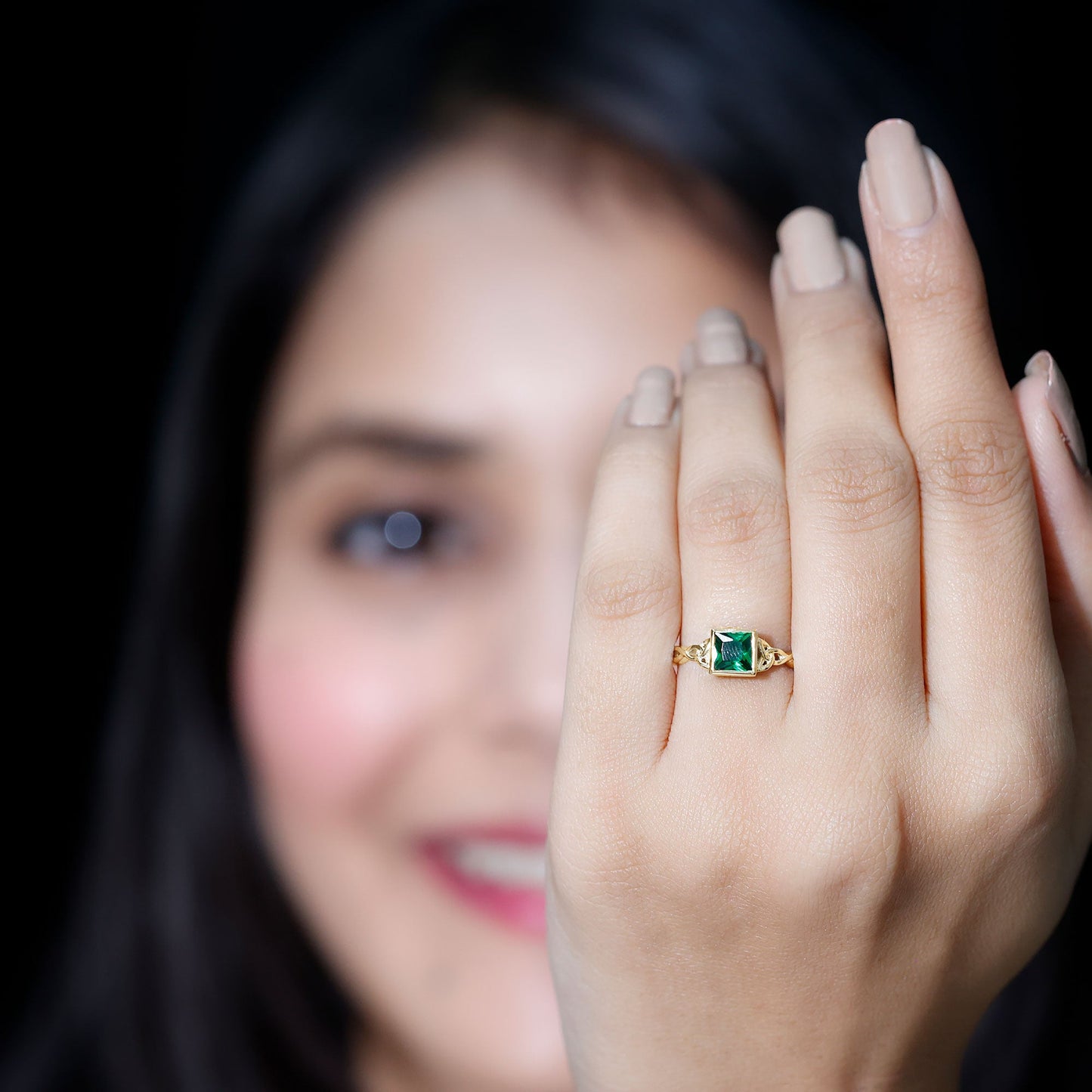 Certified Princess Cut Lab Grown Emerald Celtic Promise Ring
