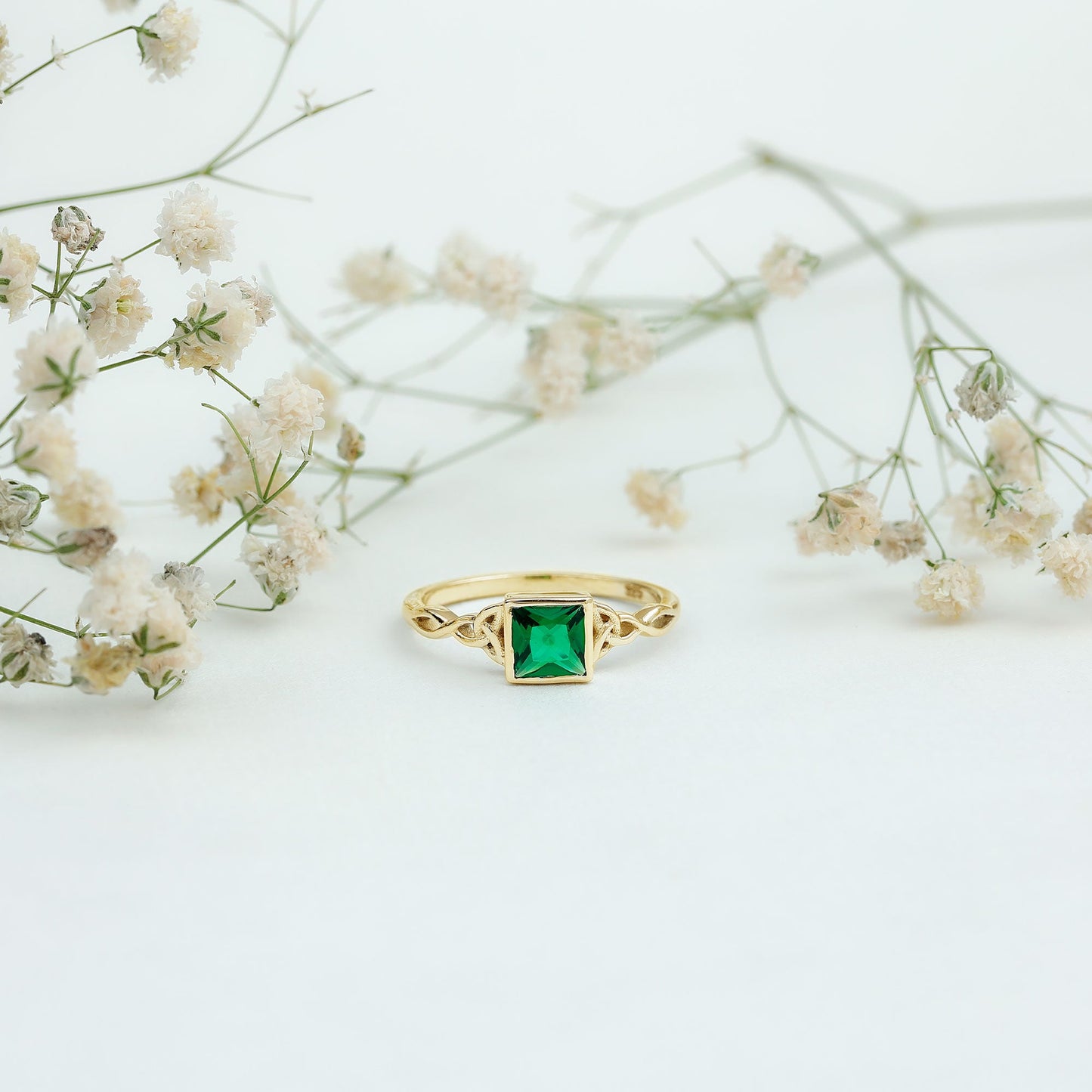 Certified Princess Cut Lab Grown Emerald Celtic Promise Ring