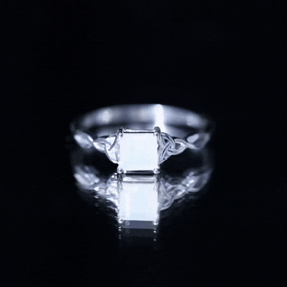 Genuine Princess Cut Ethiopian Opal Promise Ring with Celtic Knot