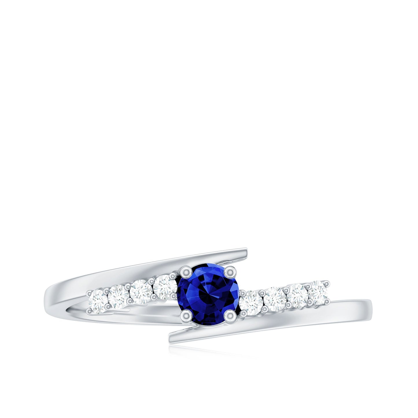Certified 0.6 Ct Lab Grown Blue Sapphire Promise Ring with Diamond