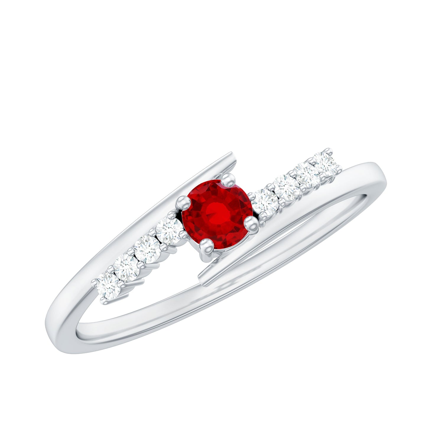 Lab Created Ruby and Diamond Promise Ring in Bypass Shank