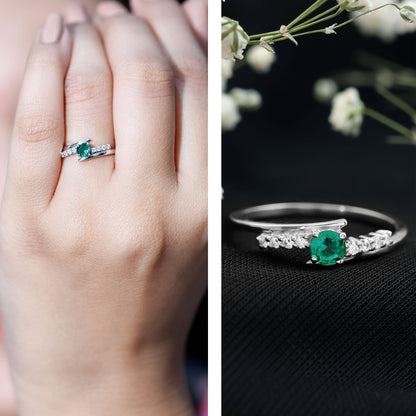 Certified Lab Grown Emerald Diamond Simple Promise Ring with Bypass Shank