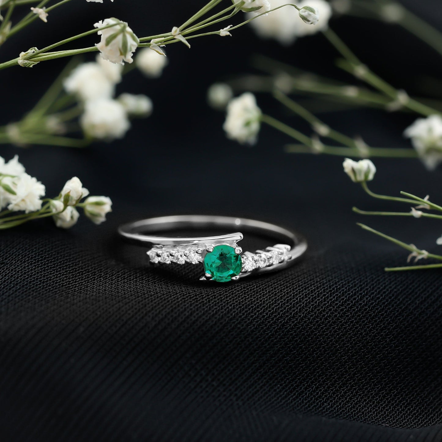 Certified Lab Grown Emerald Diamond Simple Promise Ring with Bypass Shank