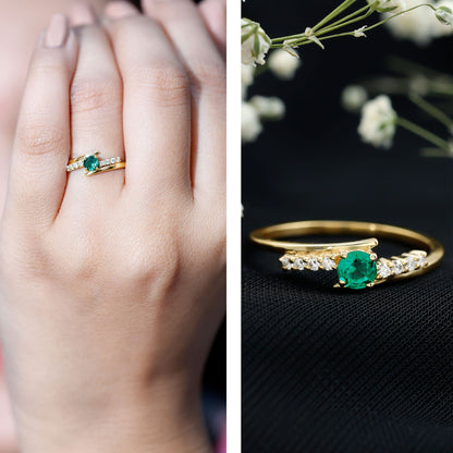 Certified Lab Grown Emerald Diamond Simple Promise Ring with Bypass Shank