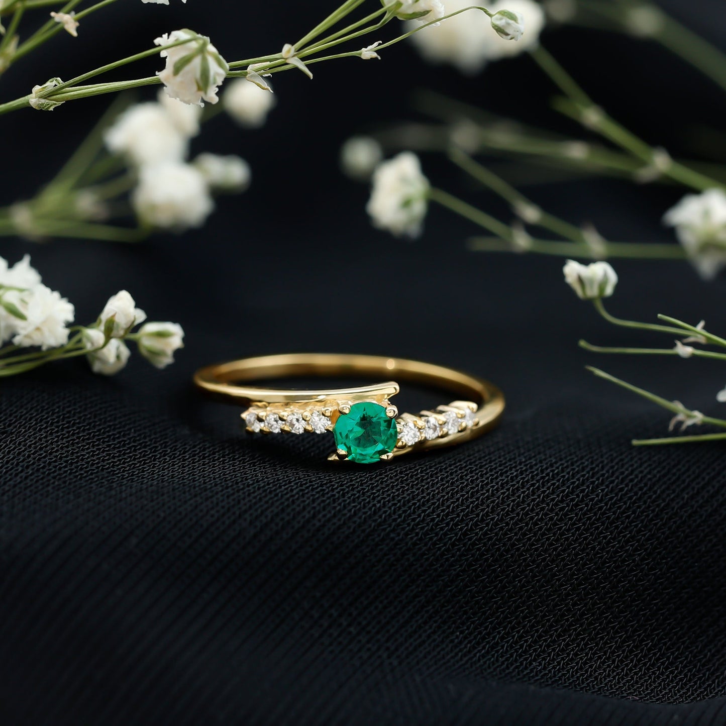 Certified Lab Grown Emerald Diamond Simple Promise Ring with Bypass Shank