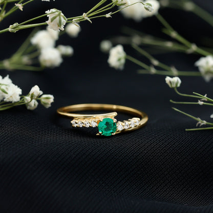 Certified Lab Grown Emerald Diamond Simple Promise Ring with Bypass Shank