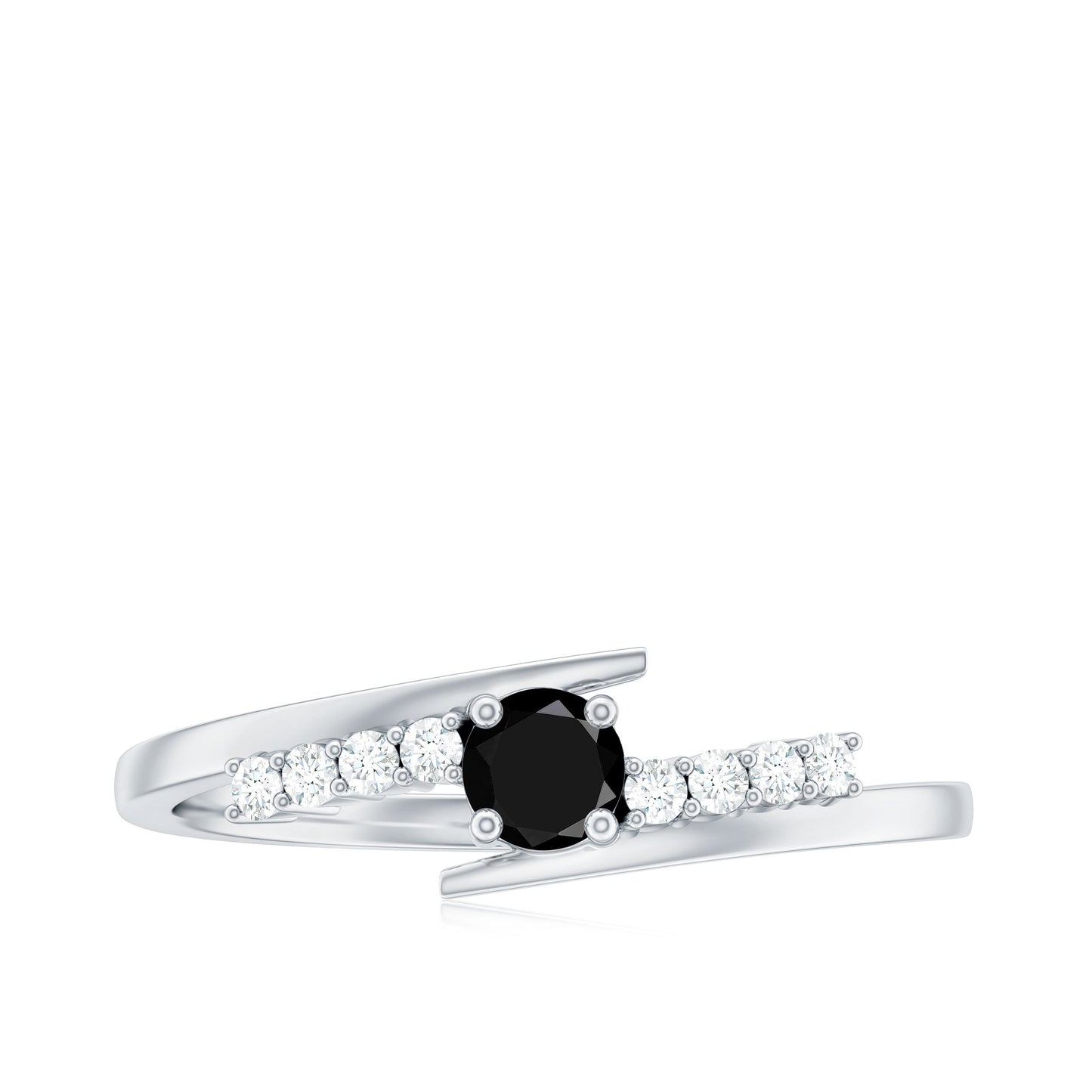 Certified Lab Grown Black and White Diamond Promise Ring with Bypass Shank