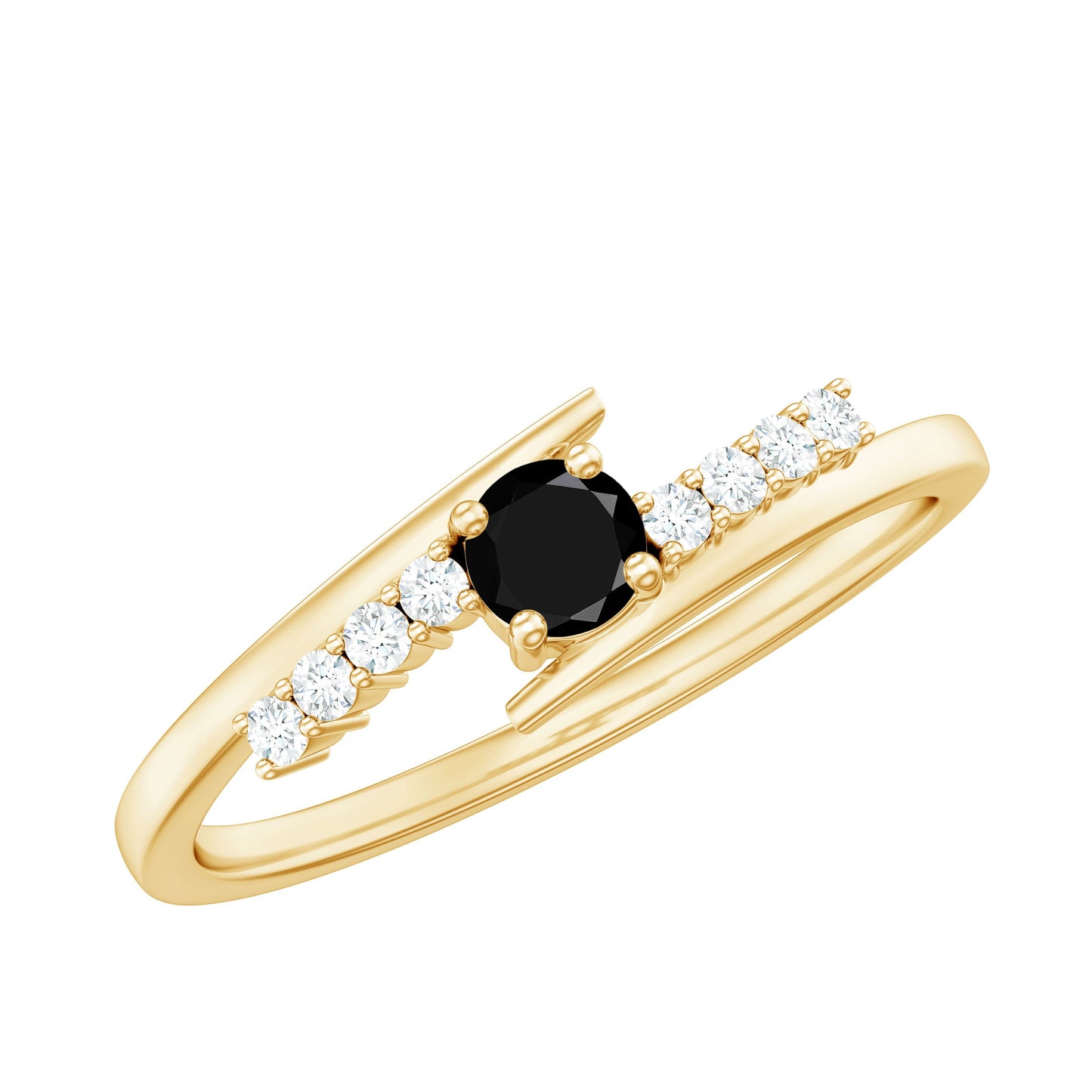 Certified Lab Grown Black and White Diamond Promise Ring with Bypass Shank