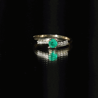 Real Emerald and Diamond Promise Ring with Bypass Shank