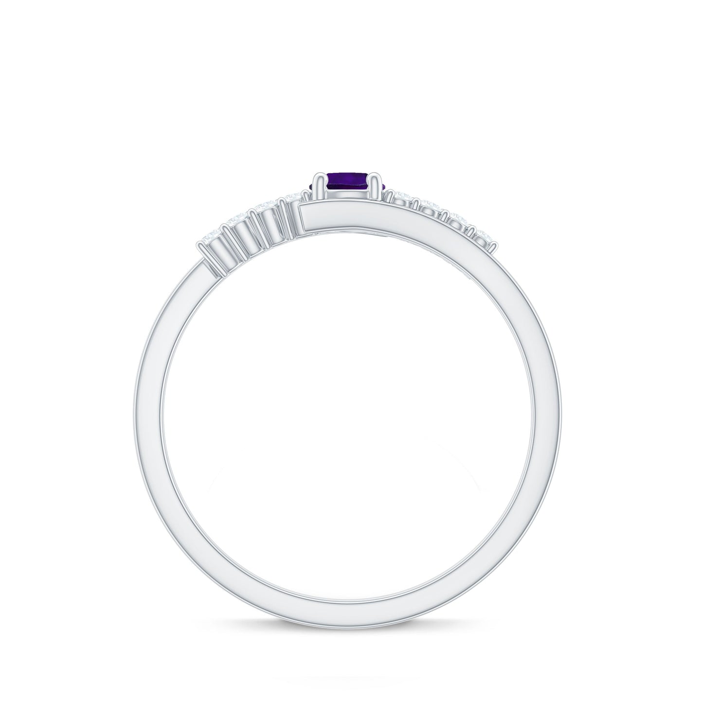 Real Amethyst and Diamond Bypass Promise Ring with Certificate