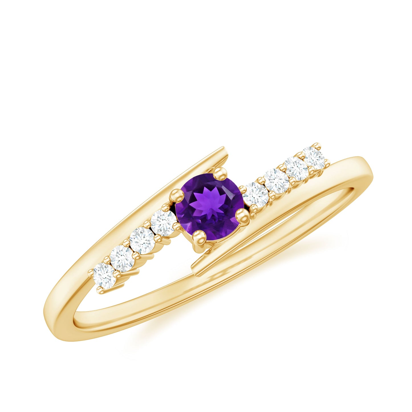 Real Amethyst and Diamond Bypass Promise Ring with Certificate