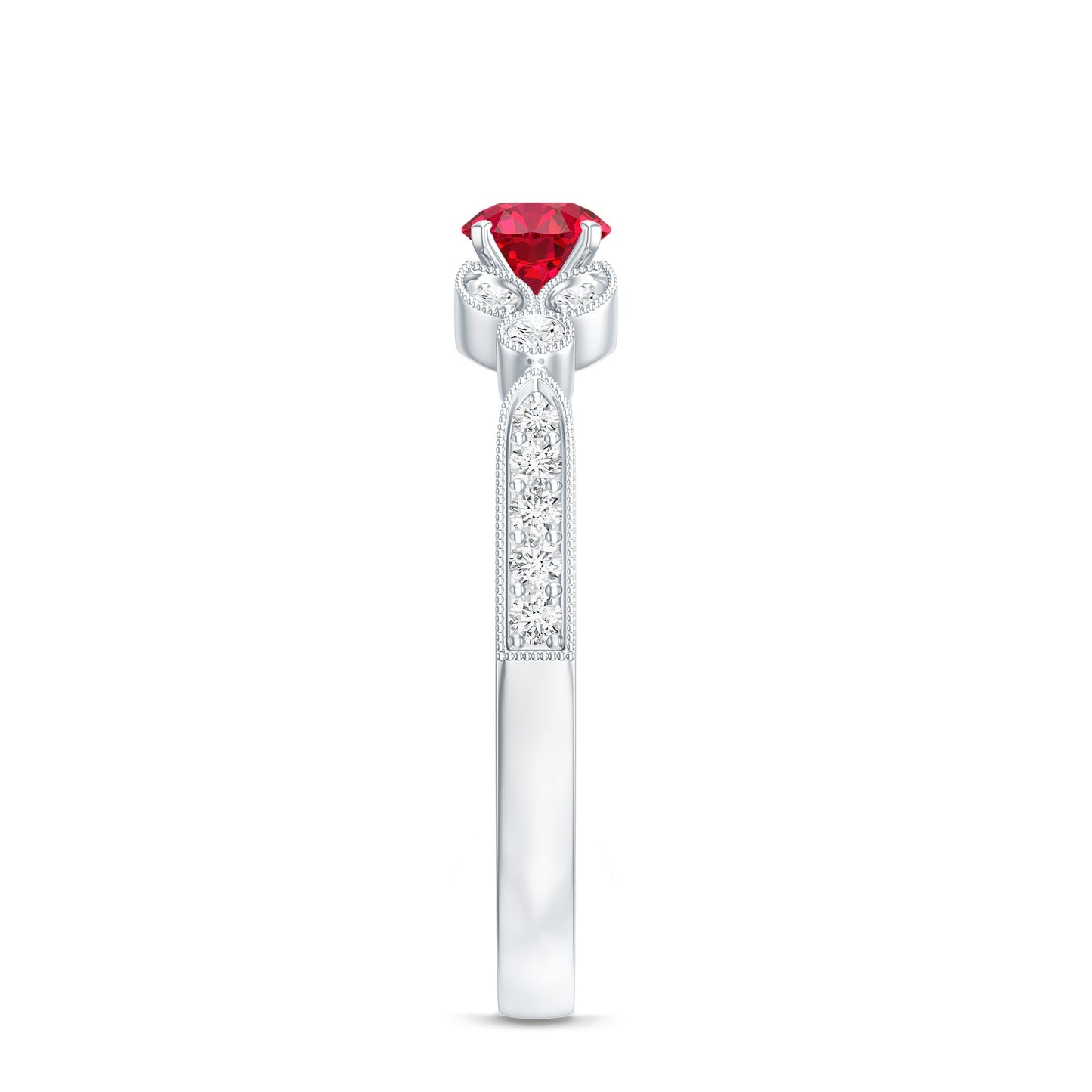 Lab-Lab Grown Ruby and Diamond Minimal Promise Ring