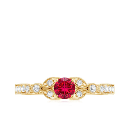 Lab-Lab Grown Ruby and Diamond Minimal Promise Ring