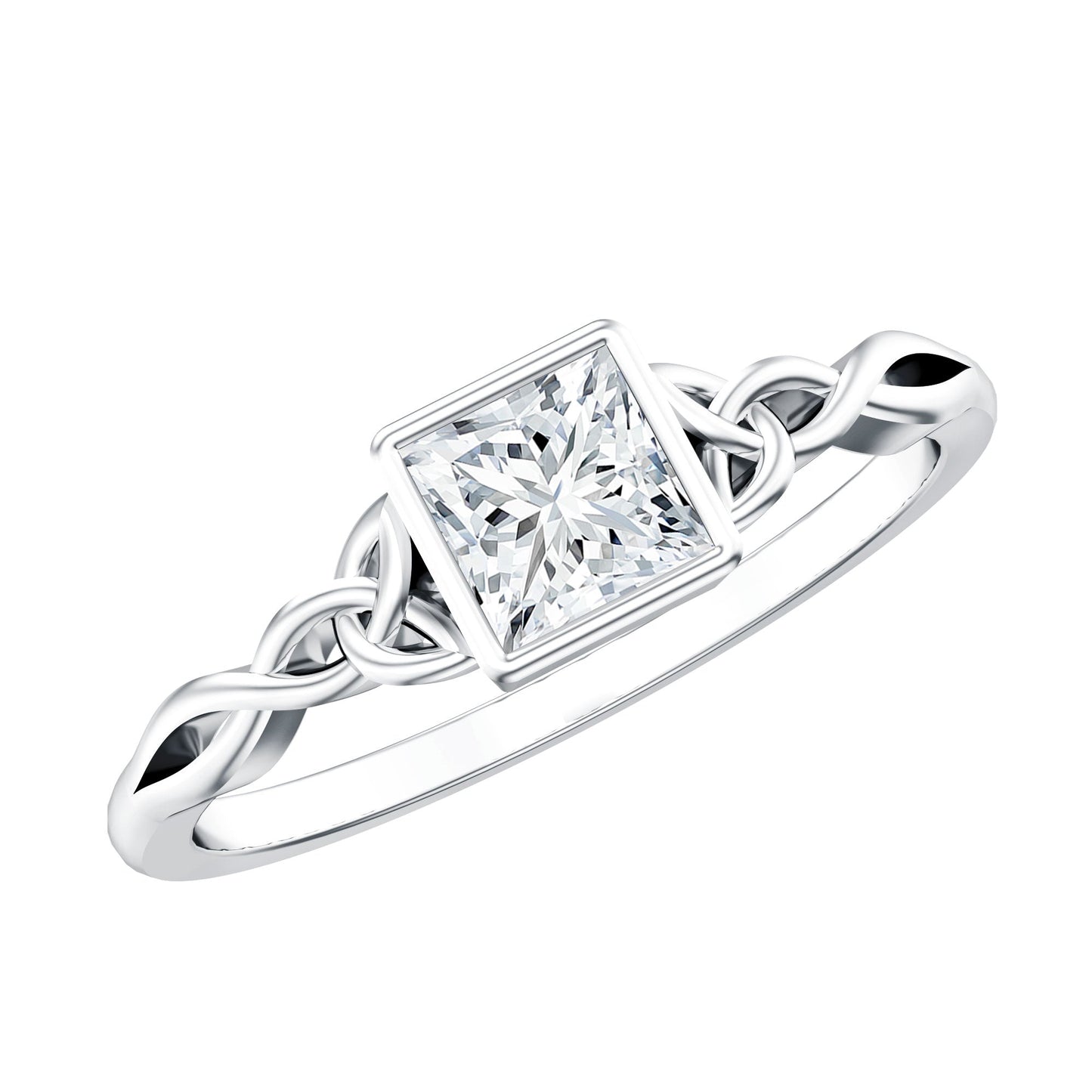 Princess Cut Moissanite Promise Ring in Bezel Setting