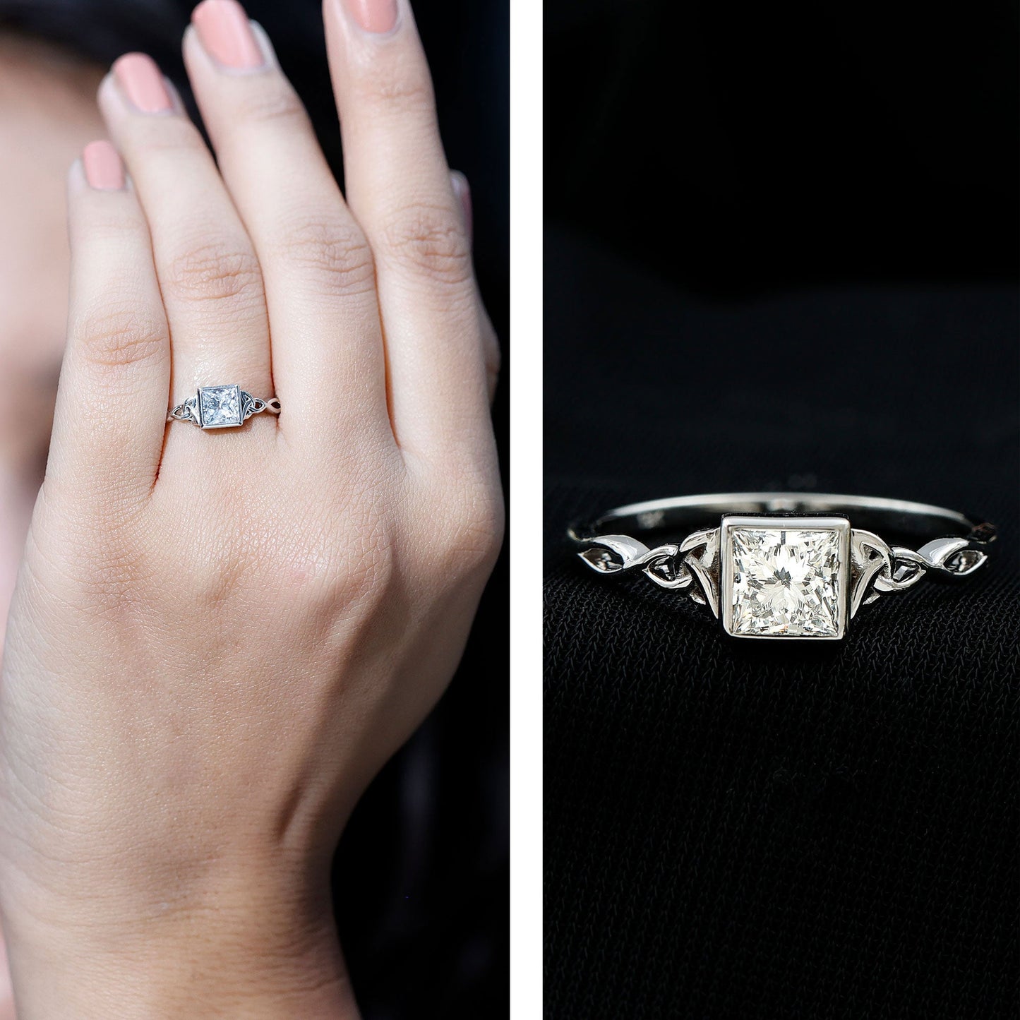 Princess Cut Moissanite Promise Ring in Bezel Setting