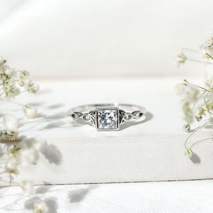 Princess Cut Moissanite Promise Ring in Bezel Setting