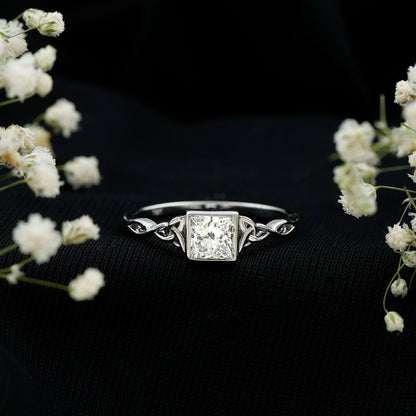 Princess Cut Moissanite Promise Ring in Bezel Setting