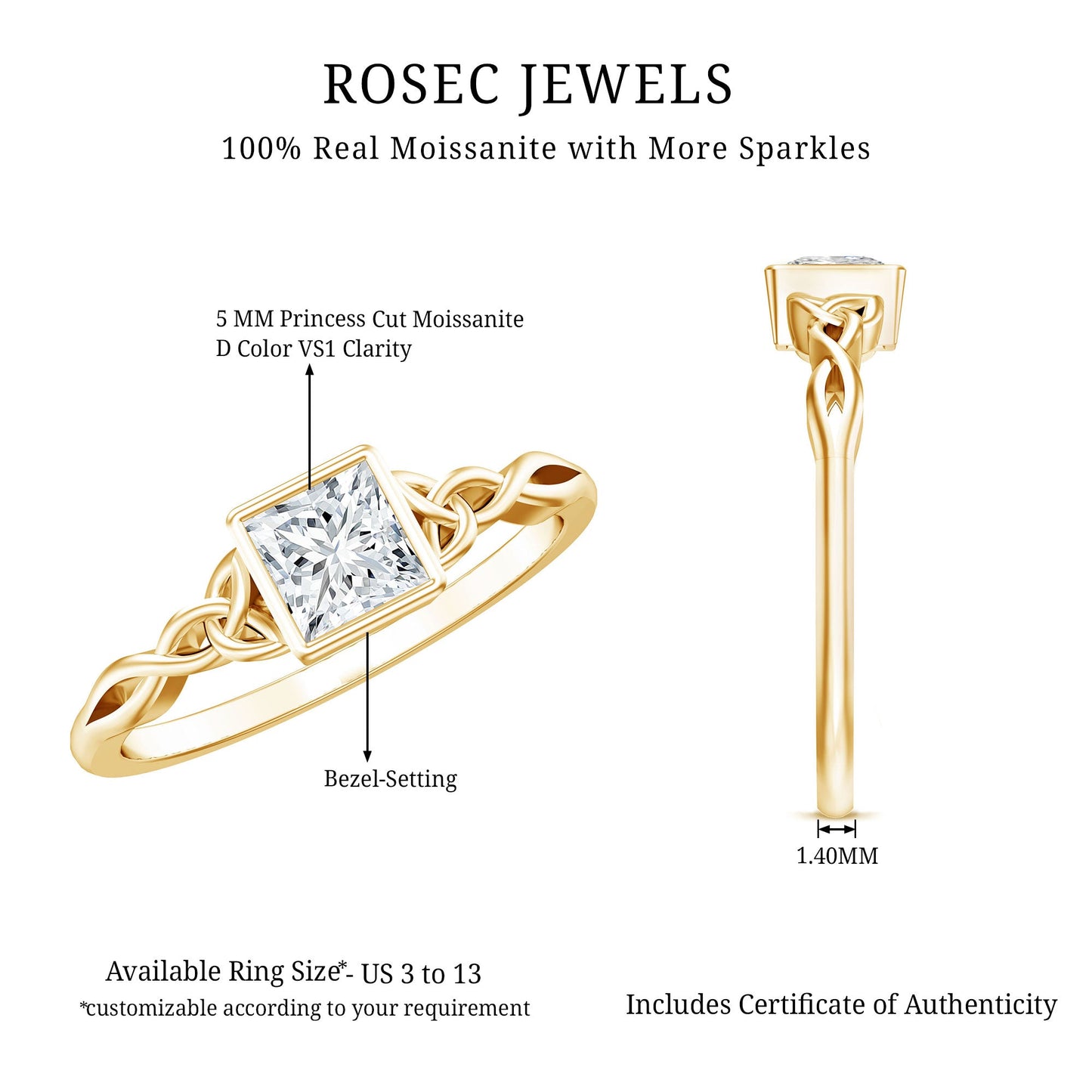Princess Cut Moissanite Promise Ring in Bezel Setting