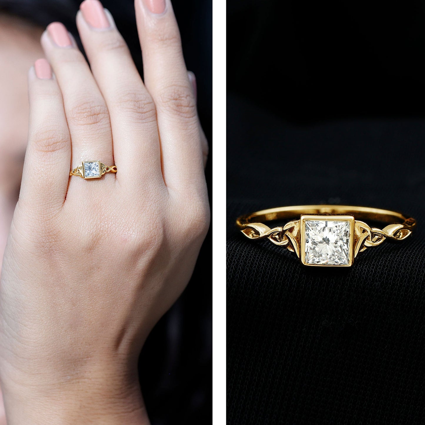 Princess Cut Moissanite Promise Ring in Bezel Setting