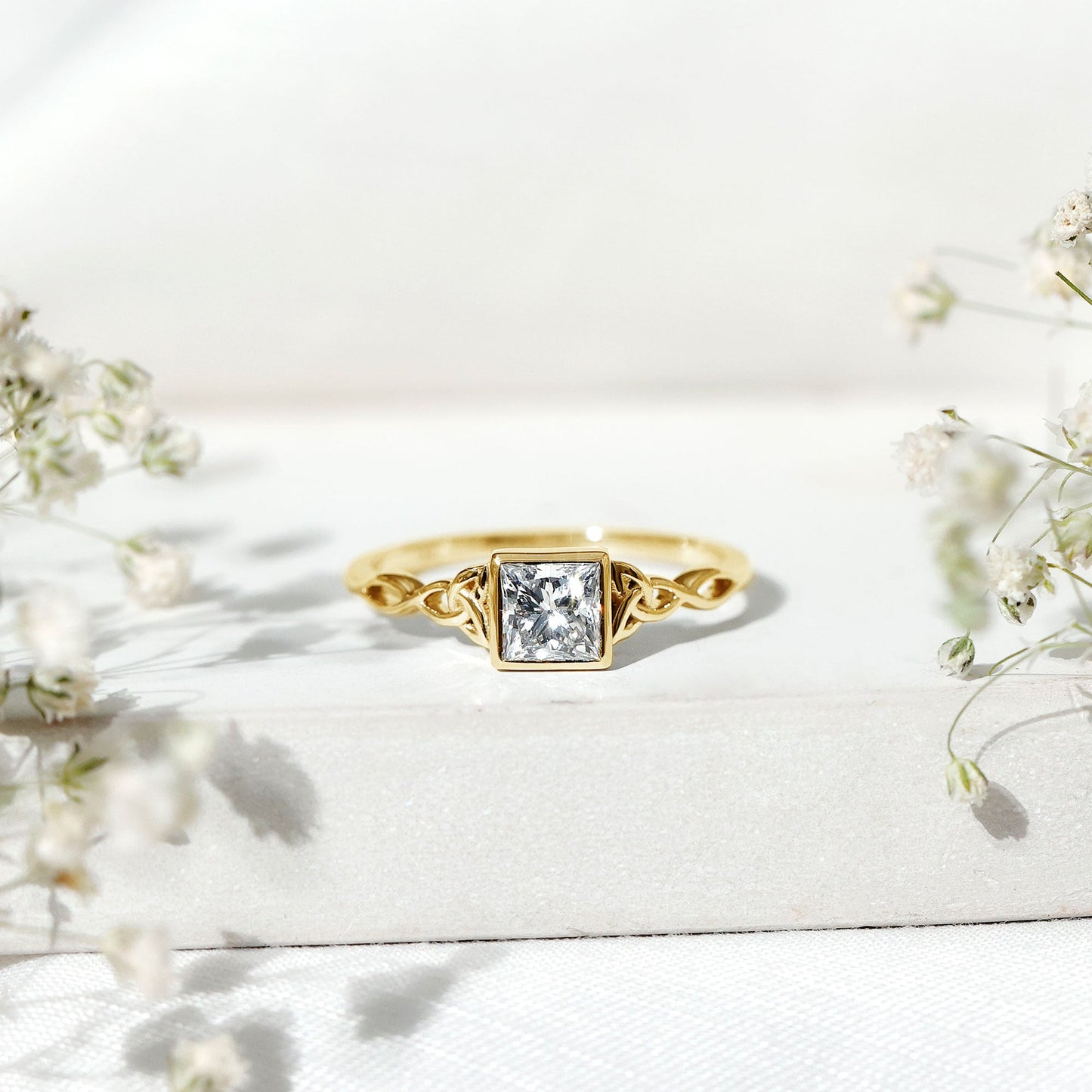 Princess Cut Moissanite Promise Ring in Bezel Setting