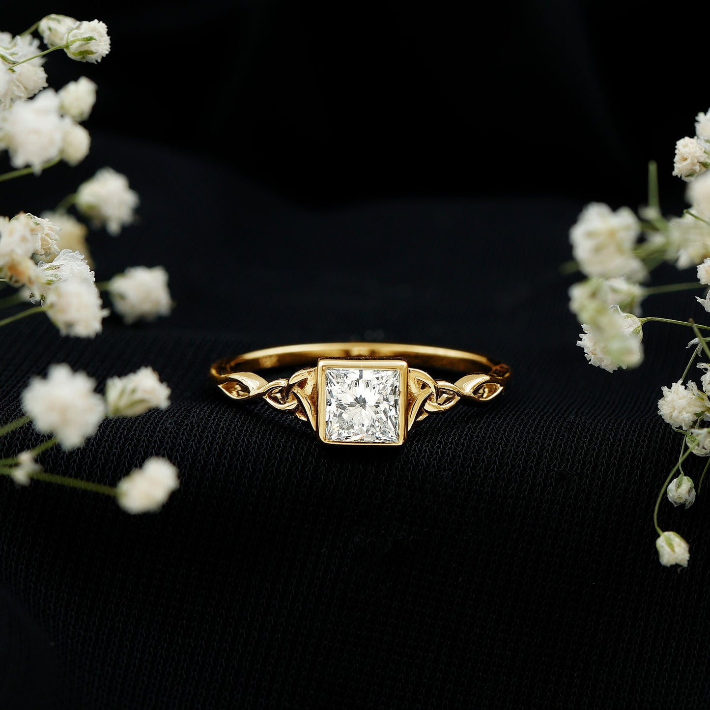 Princess Cut Moissanite Promise Ring in Bezel Setting