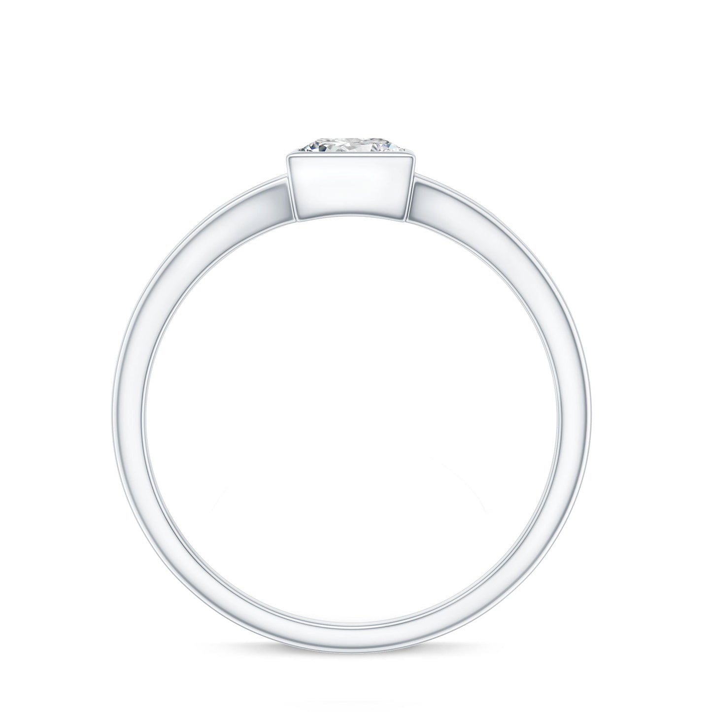Bezel Set Princess Cut Moissanite Solitaire Promise Ring in Split Shank